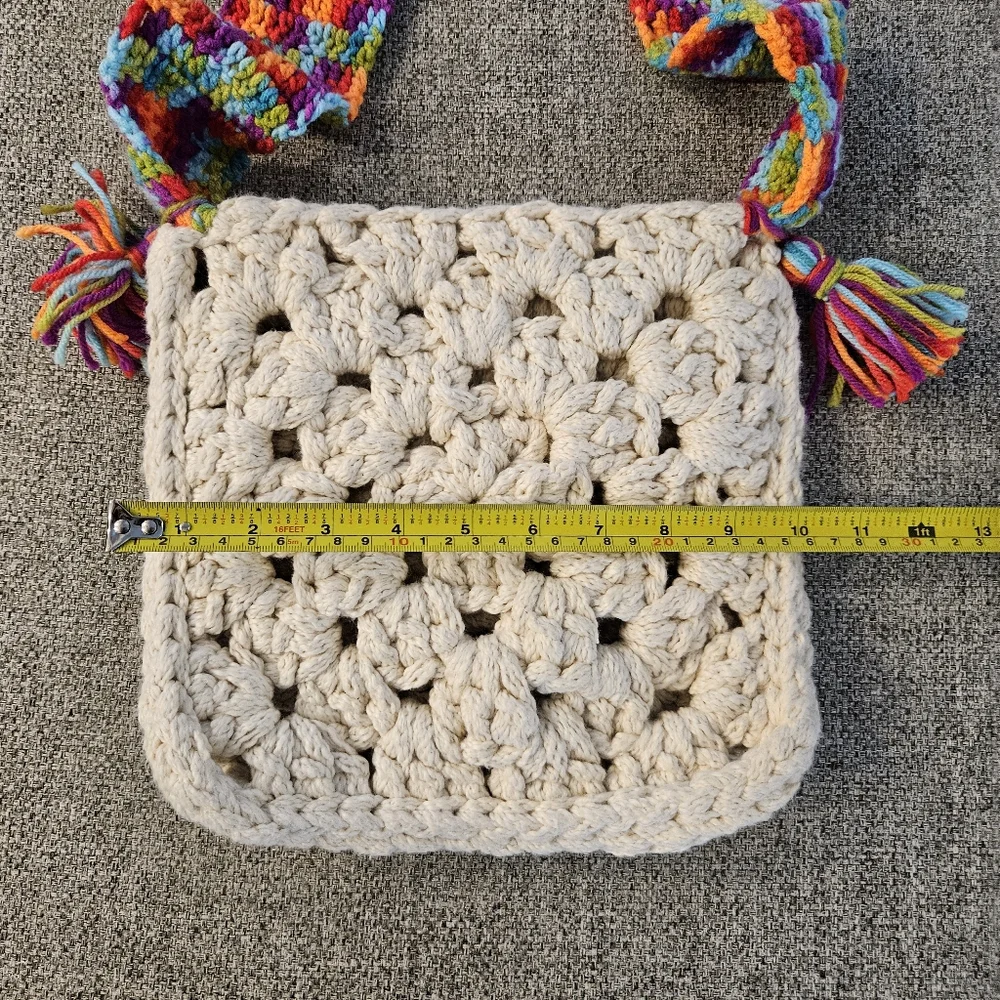 Festival Vintage Crochet Crossbody  Handbag Boho Off White Multicolor Strap - Picture 10 of 12